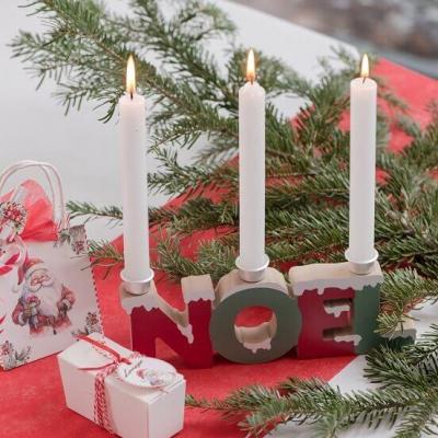 8657 porte bougie noel en bois