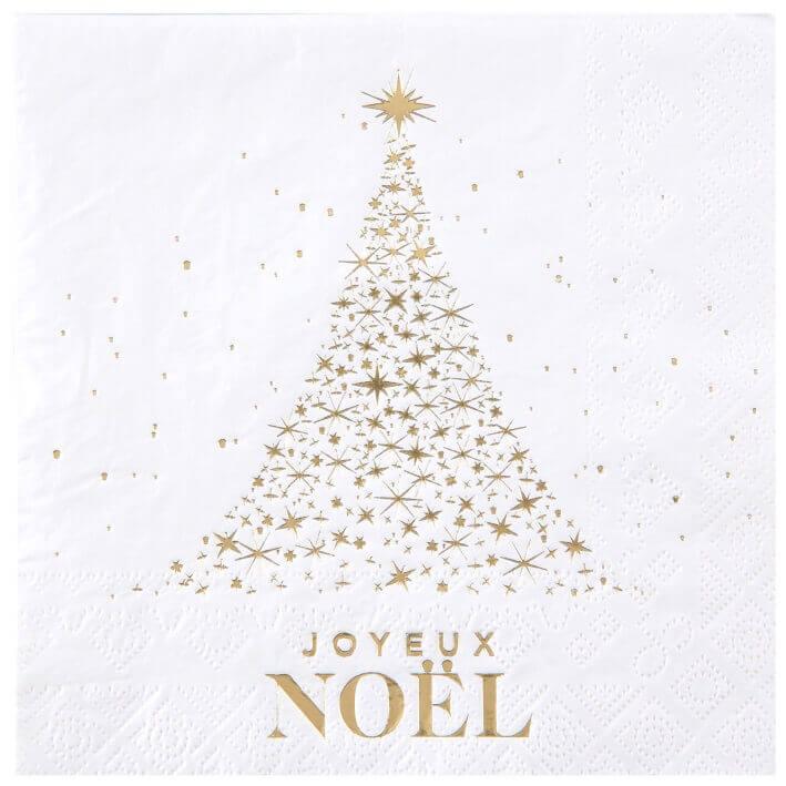 8660 serviette de table papier 3 plis joyeux noel blanc dore or metallique