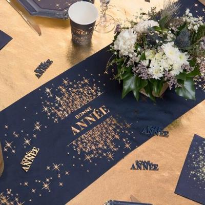 8664 chemin de table bonne annee bleu marine dore or metallique