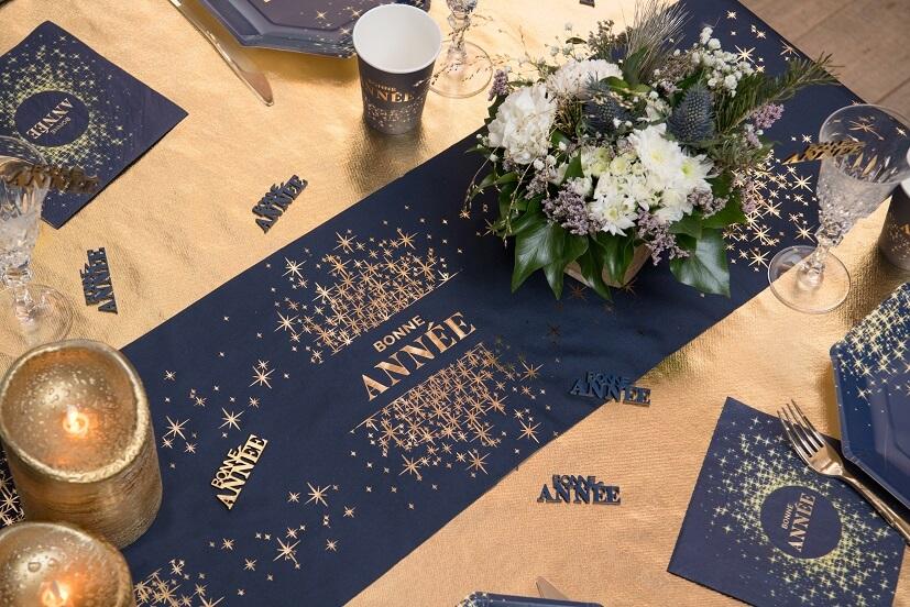 8664 chemin de table bonne annee bleu marine dore or metallise