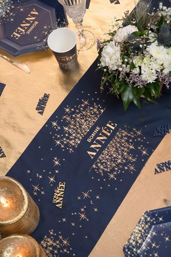 8664 chemin de table bonne annee bleu marine et dore or metallique