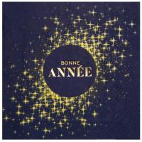 8666 serviette de table papier 3 plis bonne annee bleu marine dore or metal