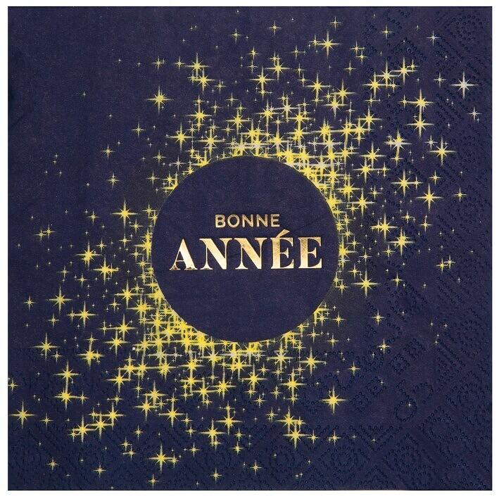 8666 serviette de table papier 3 plis bonne annee bleu marine dore or metal