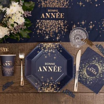 8668 gobelet carton bleu marine dore or metallique bonne anne etincelant