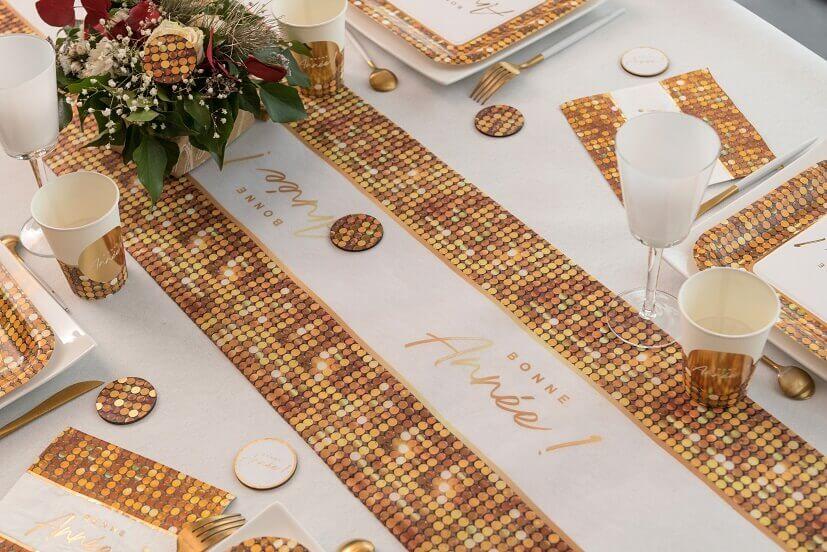 8681 decoration rouleau chemin de table bonne annee disco