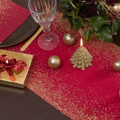 8695 rouleau chemin de table velours pluie de confettis rouge et dore or metallique