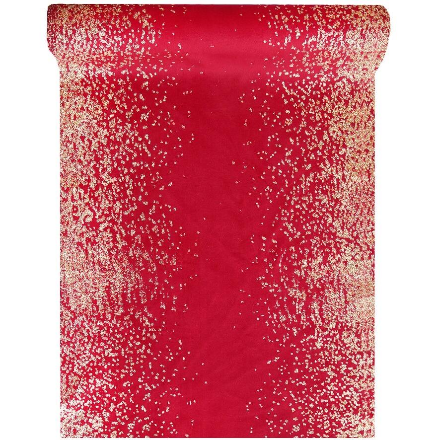 8695 rouleau chemin de table velours pluie de confettis rouge et dore or metallique