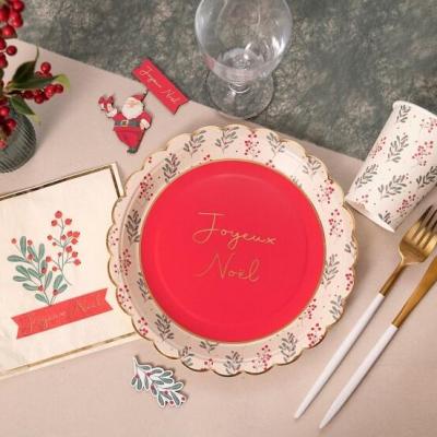8702 assiette ronde en carton houx de noel