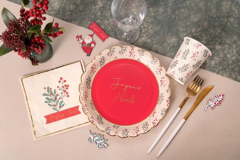 8702 assiette ronde carton houx de noel