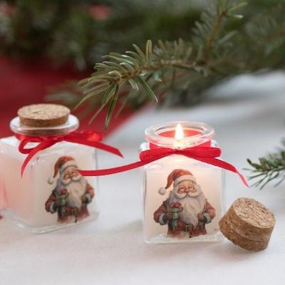 8710 bougie pere noel dans pot carre en verre