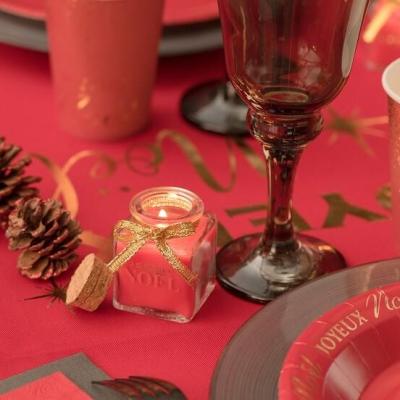 8713 bougie joyeux noel dore or et rouge dans pot verre