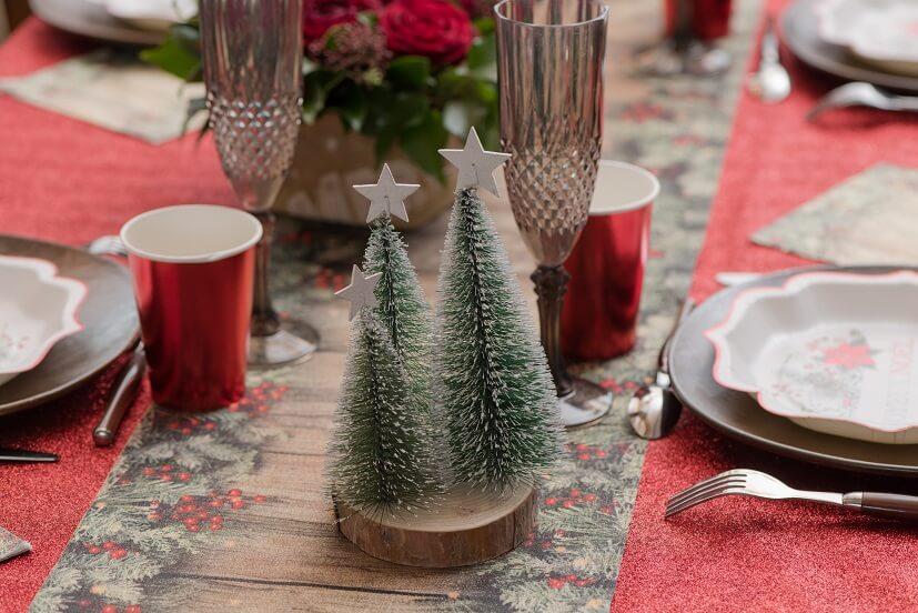 8736 centre de table decoratif sapin de noel vert et blanc