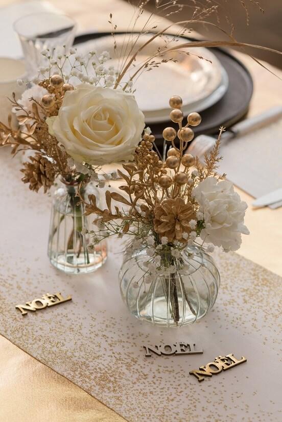 8737 decoration florale piquet dore or metallique