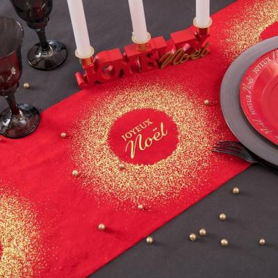 8739 chemin de table joyeux noel rouge et dore or metallise