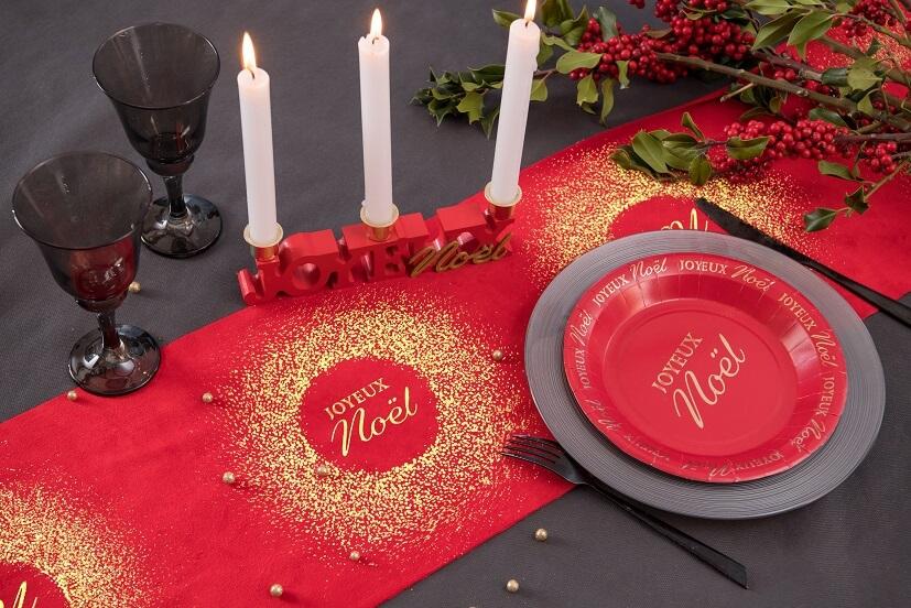 8739 chemin de table noel rouge et dore or metallise