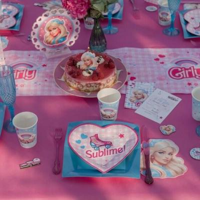 8774 assiette carton coeur anniversaire poupee girly rose