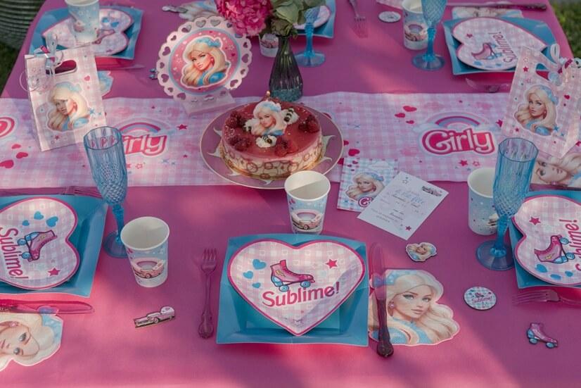 8774 decoration assiette carton coeur anniversaire poupee girly rose