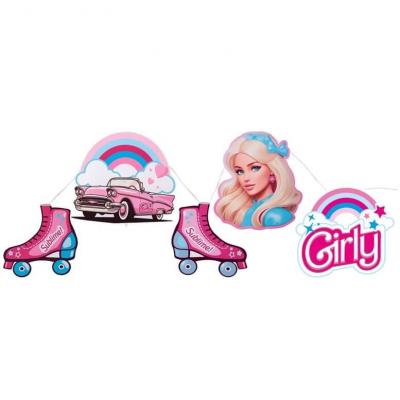 8786 guirlande anniversaire poupee girly rose