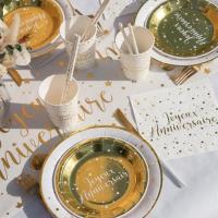 8978 assiette ronde en carton 17cm joyerux anniversaire dore or metallique