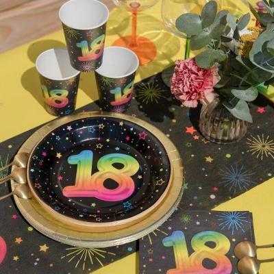 9013 assiette ronde carton anniversaire 18ans noire multicolore