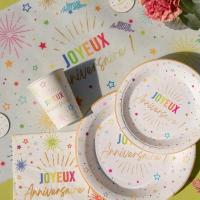 9018 decoration serviette de table papier joyeux anniversaire blanc multicolore