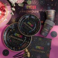 9018 decoration serviette de table papier joyeux anniversaire noir multicolore