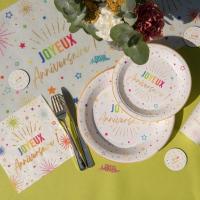 9018 serviette de table joyeux anniversaire blanc multicolore