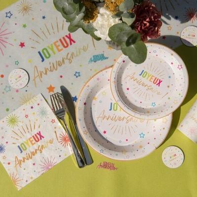 9019 assiette ronde carton joyeux anniversaire blanche multicolore