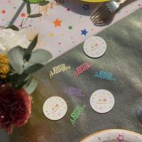 9024 decoration de table rond bois joyeux anniversaire blanc multicolore