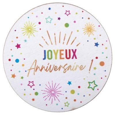 9024 decoration de table rond joyeux anniversaire blanc multicolore en bois