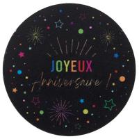 9024 decoration de table rond joyeux anniversaire noir multicolore en bois
