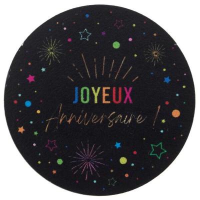 9024 decoration de table rond joyeux anniversaire noir multicolore en bois