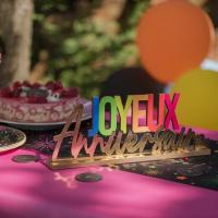 9026 decoration bois centre de table joyeux anniversaire multicolore