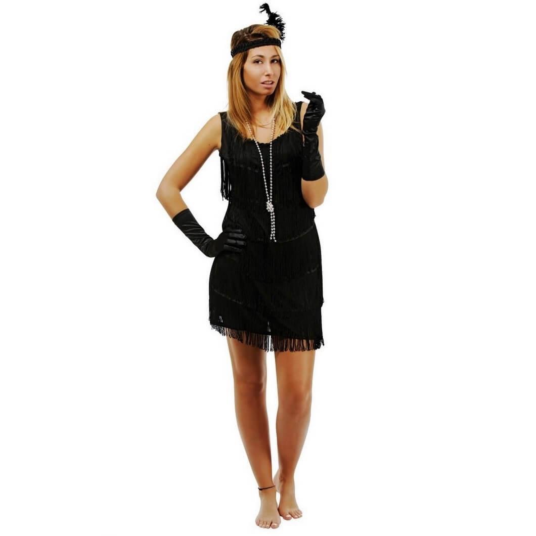 Robe Charleston noire REF/90260 (Déguisement femme taille S/M)