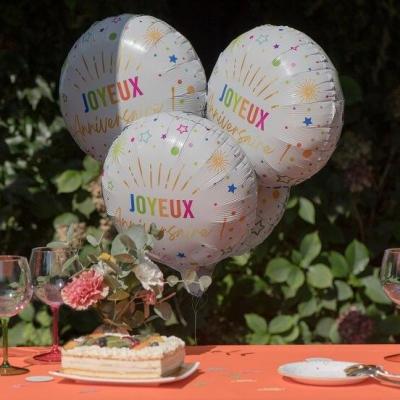 9028 ballon joyeux anniversaire aluminium blanc multicolore