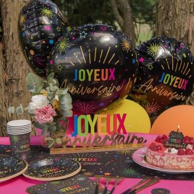9028 ballon joyeux anniversaire aluminium noir multicolore