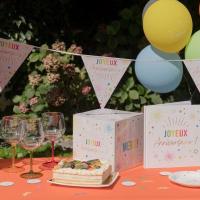 9029 guirlande fanion joyeux anniversaire blanche multicolore
