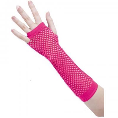 903016 accessoire deguisement mitaine longue resille rose fluo
