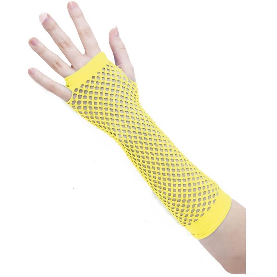 90306 mitaines longues resilles jaune fluo accessoire deguisement