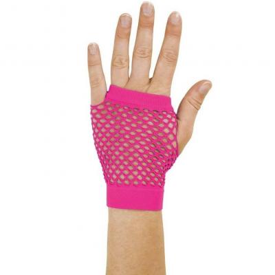 90311 mitaine en resille rose fluo accessoire de deguisement annees 80