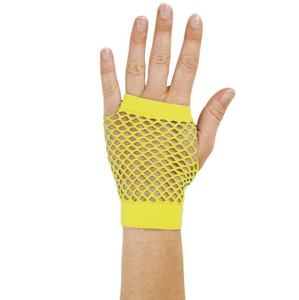 90316 mitaine en resille jaune fluo accessoire de deguisement annees 80