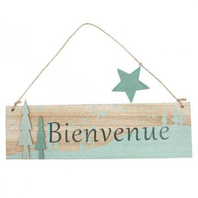 90727 decoration de noel pancarte bienvenue sapins foret vert naturel