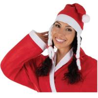 90890 bonnet mere noel feutrine avec tresse rouge blanc