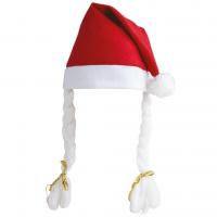 90890 bonnet mere noel feutrine avec tresse rouge et blanc accessoire deguisement