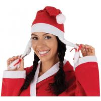 90890 bonnet mere noel feutrine avec tresse rouge et blanc