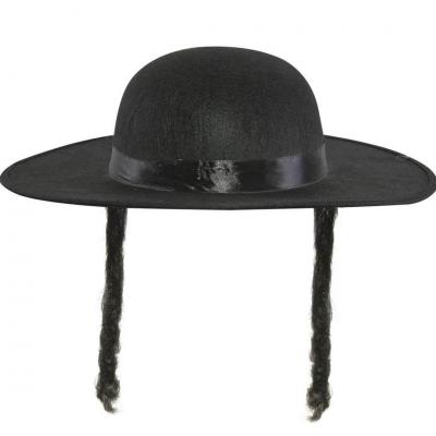 91041 accessoire deguisement chapeau rabbi jacob noir avec tresses