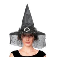 9129 magasin pas de calais accessoire halloween chapeaux sorciere noire broche tulle
