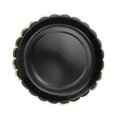 91321 magasin pas de calais vaisselle assiette carton festonnee noire et doree or metallique