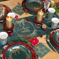 9141 magasin pas de calais decoration chemin de table velours noel vert sapin dore or