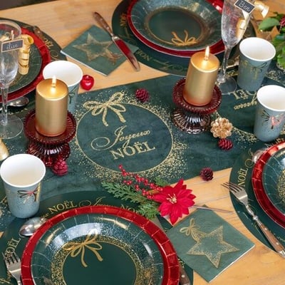 9141 magasin pas de calais decoration chemin de table velours noel vert sapin dore or